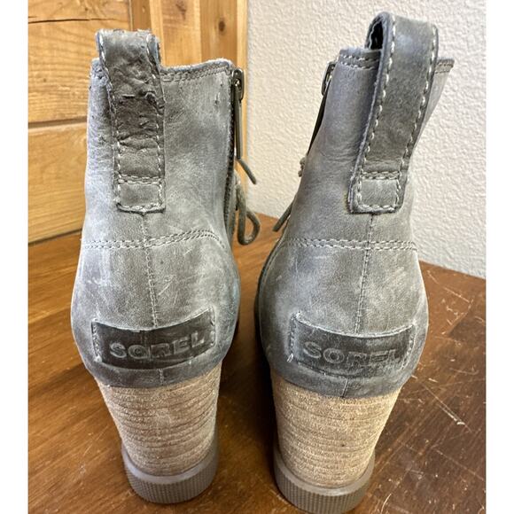 Sorel Joan Uptown 9.5 Waterproof Wedge Bootie Shoe Distressed Khaki Chic City - Picture 7 of 9